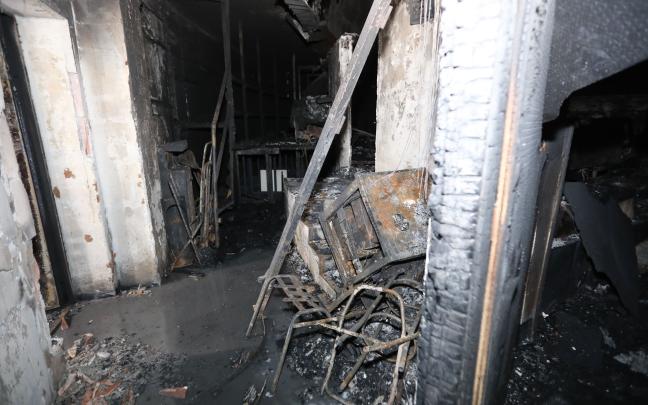 Interior del Planetario de Pamplona afectado por el incendio