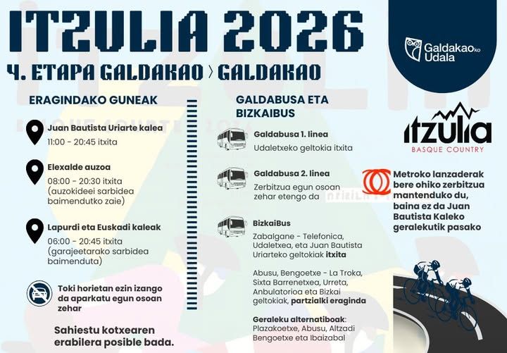 Cartel con un resumen de las afecciones de la Itzulia en Galdakao
