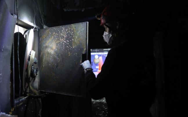 Interior del Planetario de Pamplona afectado por el incendio