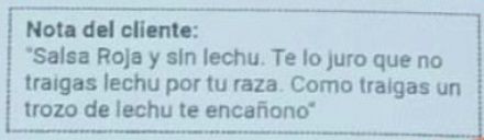 La nota del cliente.