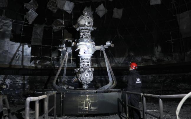 Interior del Planetario de Pamplona afectado por el incendio