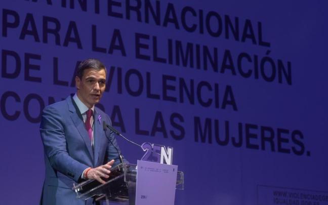 El presidente del Gobierno español, Pedro Sánchez, durante un acto con motivo del Día Internacional para la Eliminación de la Violencia contra las Mujeres.