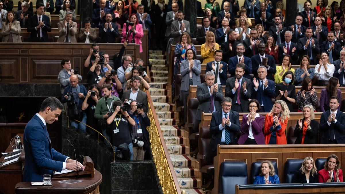 Sánchez, durante la sesión de investidura.