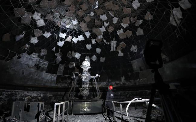 Interior del Planetario de Pamplona afectado por el incendio