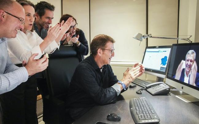 Feijóo felicitó anoche a Rueda por videoconferencia. / EFE Feijóo felicitó anoche a Rueda por videoconferencia.