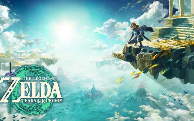 Ilustración del protagonista de 'The Legend of Zelda: Tears of the Kingdom', Link, sobre una isla flotante.