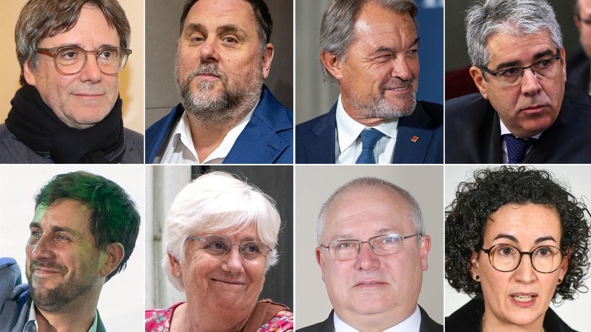 Carles Puigdemont, Oriol Junqueras, Artur Mas, Francesc Homs, Toni Comín, Clara Ponsatí, Lluís Puig y Marta Rovira.