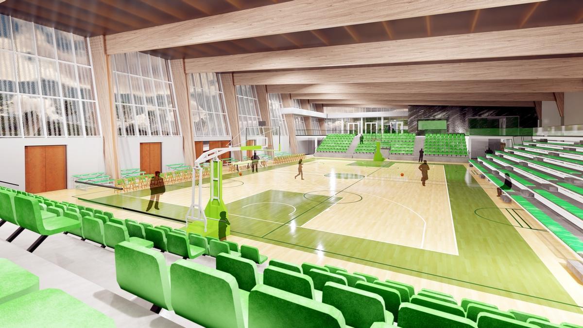 Infografía de una de las canchas de baloncesto del nuevo polideportivo.