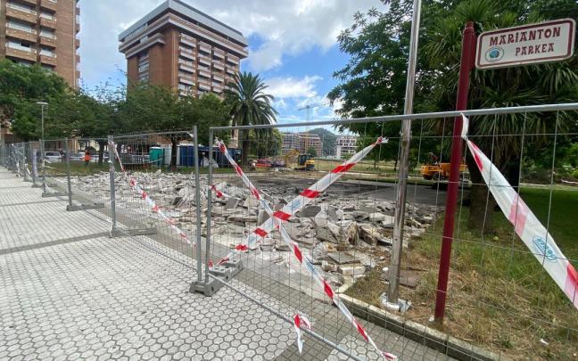 Obras en el parque Marianton de Zumaia.