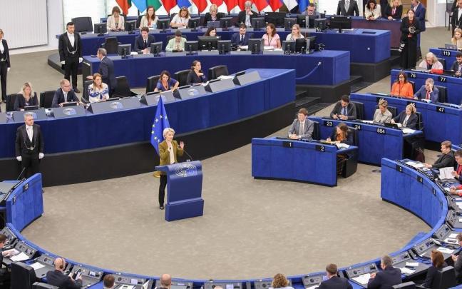 El Parlamento Europeo durante una intervención de la presidenta de la Comisión Europea, Ursula von der Leyen.