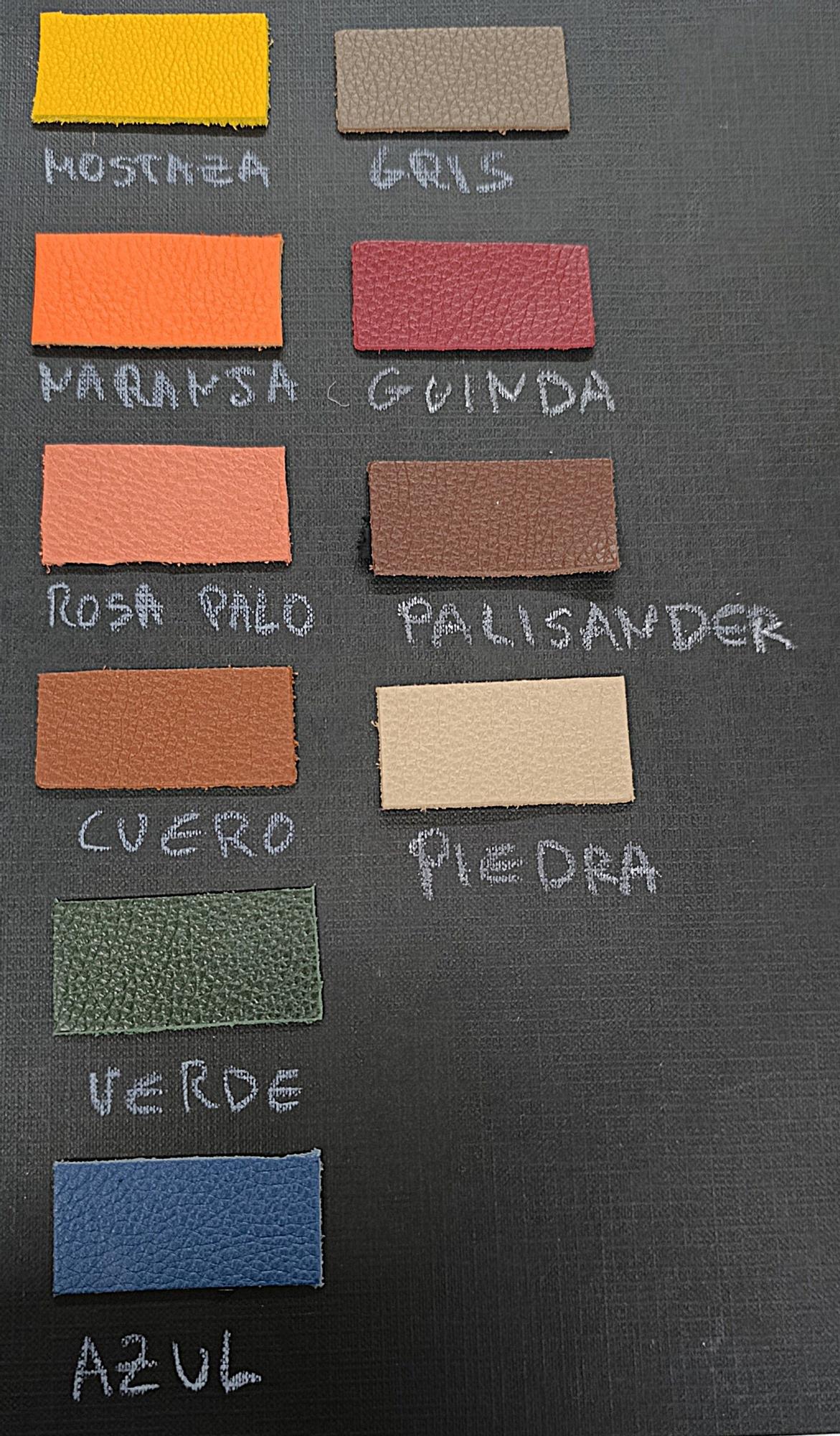 Carta de colores para el taller de bolsos.