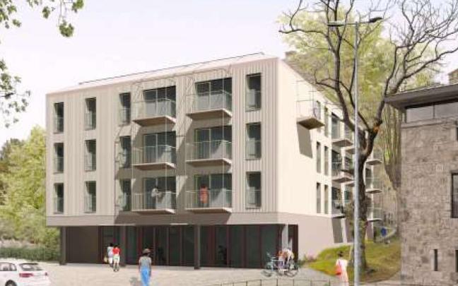 Infografía del edificio de nuevos apartamentos dotacionales para San Miguel, en Basauri