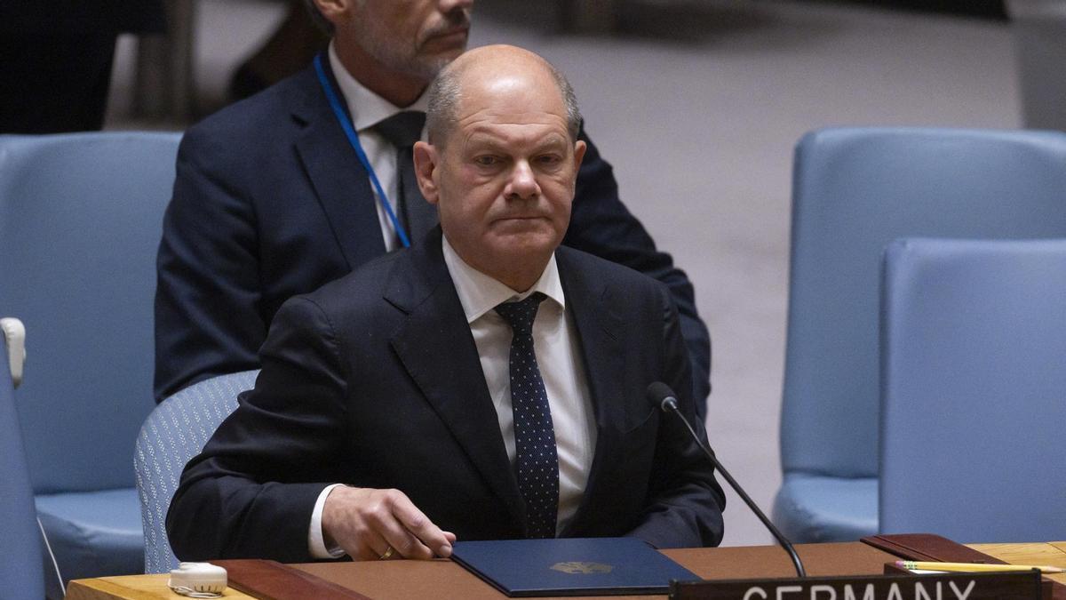 El canciller alemán, Olaf Scholz, en el Consejo de Seguridad de la ONU.