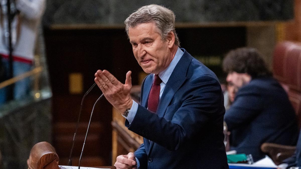 Alberto Núñez Feijóo, interviene durante una sesión de control al Gobierno.