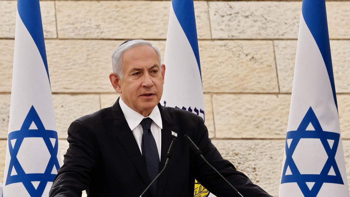 El primer ministro israelí, Benjamín Netanyahu, durante el acto de celebración del aniversario.