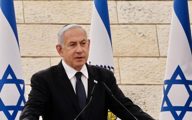 El primer ministro israelí, Benjamín Netanyahu, durante el acto de celebración del aniversario.