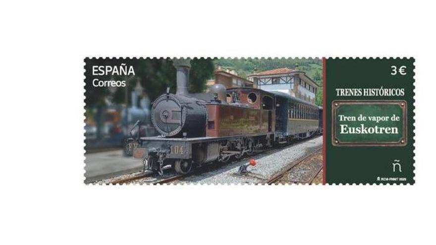 Sello que Correos ha emitido dedicado al tren de vapor de Euskotren