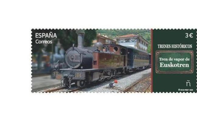 Sello que Correos ha emitido dedicado al tren de vapor de Euskotren