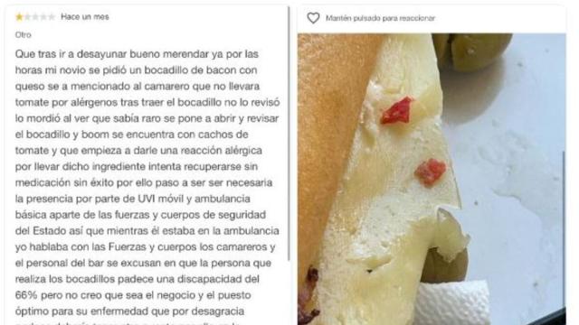La queja de una clienta a un local tras servirle a su novio un bocadillo con tomate, aún sabiendo que era alérgico