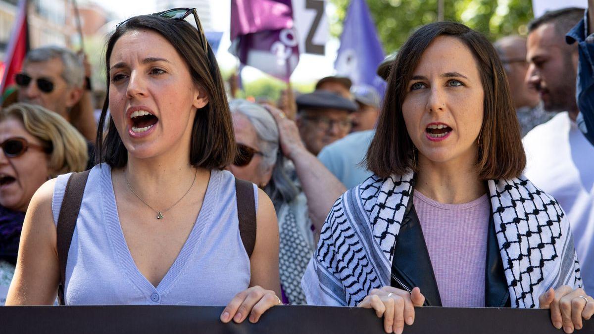 Irene Montero, junto a Ione Belarra este sábado en la manifestación en apoyo al pueblo palestino en Madrid