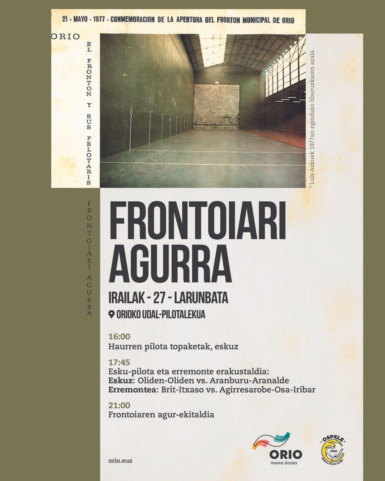 Cartel de la despedida del frontón de Orio.