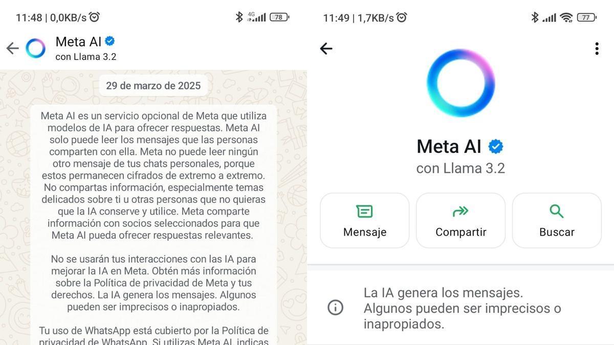 Los avisos que da Meta AI sobre sus conversaciones.