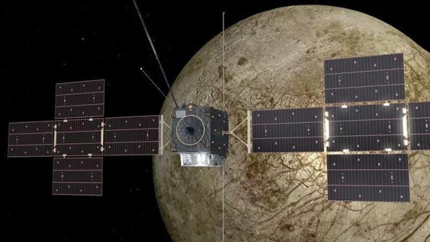Simulación de la Agencia Espacial Europea del Juice explorando Júpiter.
