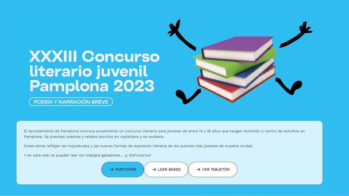 Cartel del certamen literario juvenil Pamplona 2023.