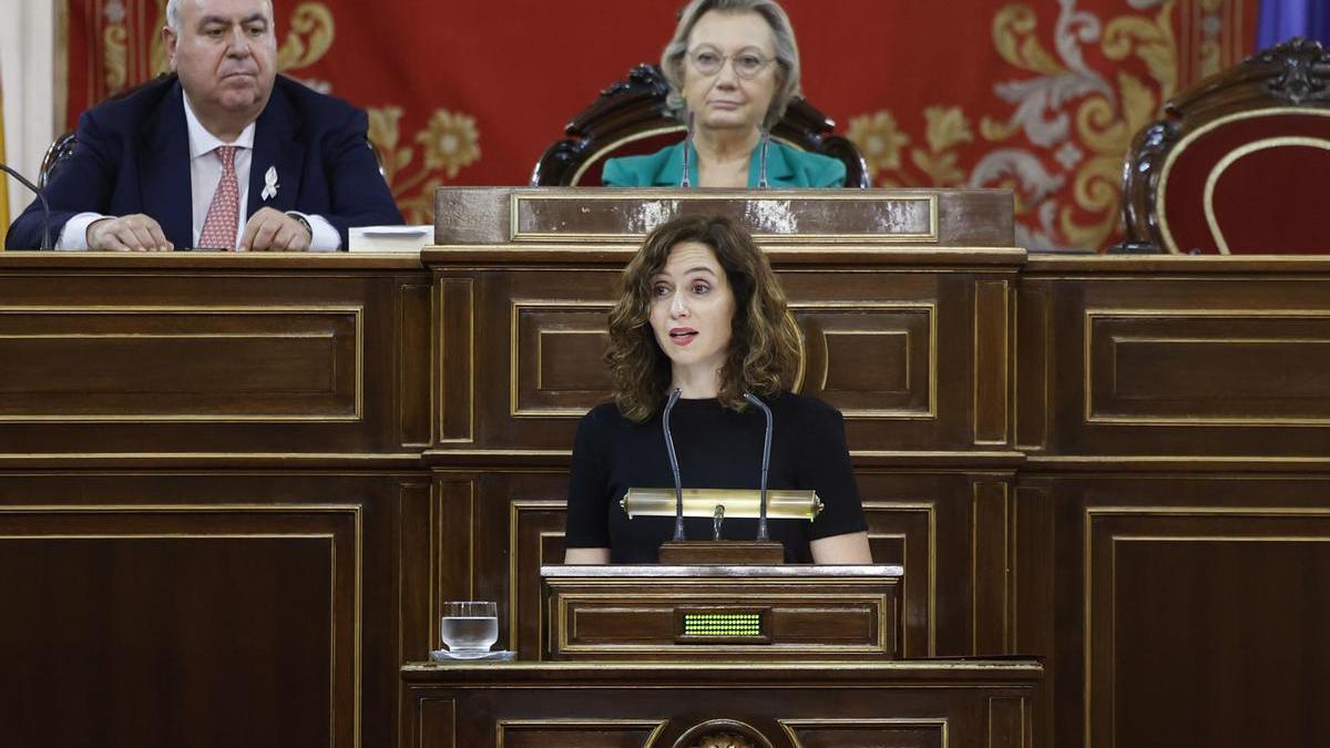 La presidenta de la Comunidad de Madrid, Isabel Díaz Ayuso, durante su intervención en la Comisión General de las Comunidades Autónomas en el Senado.