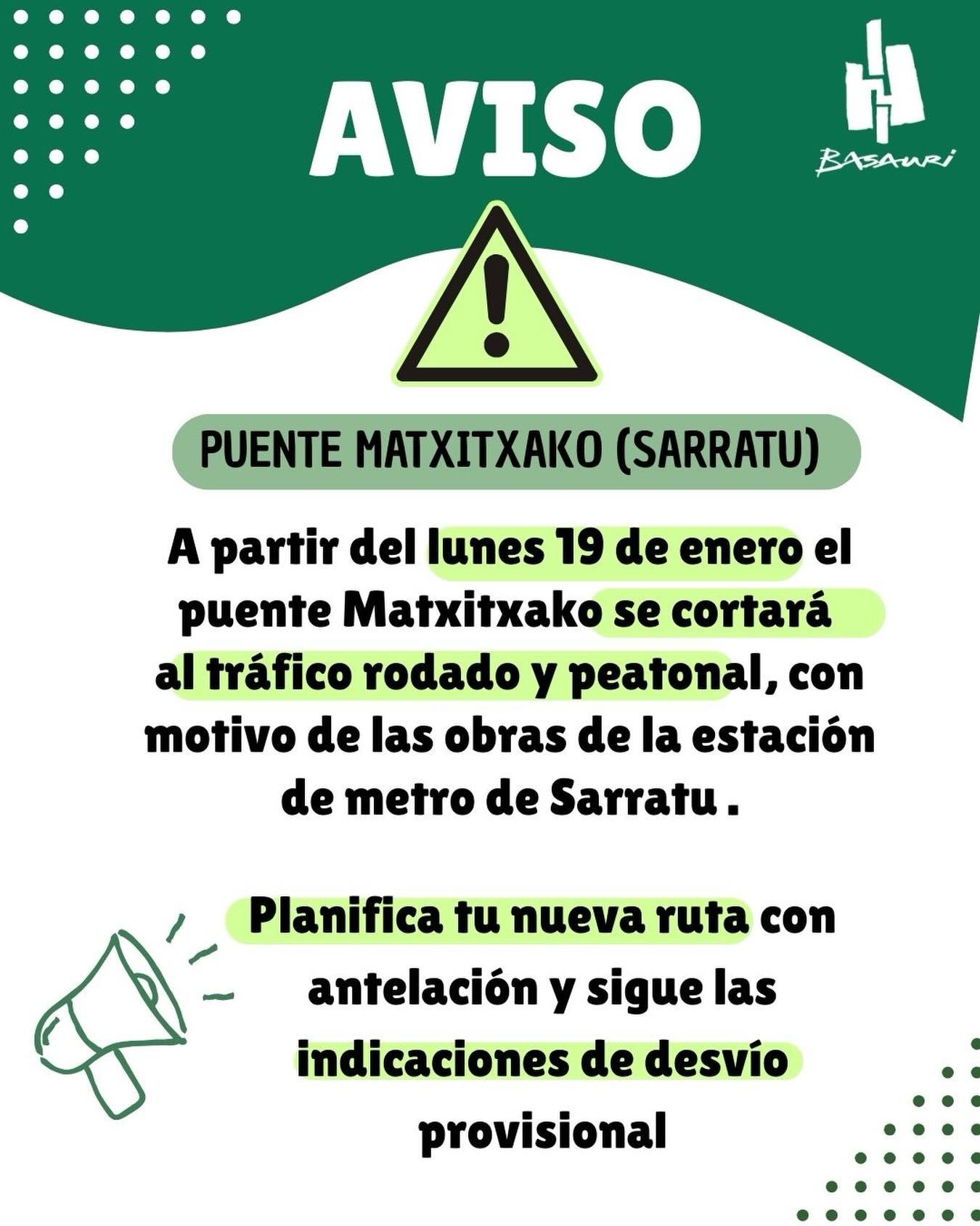 El acceso al puente de Matxitxako se cierra este lunes