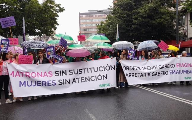 Manifestación de matronas de Bizkaia en la jornda de huelga.