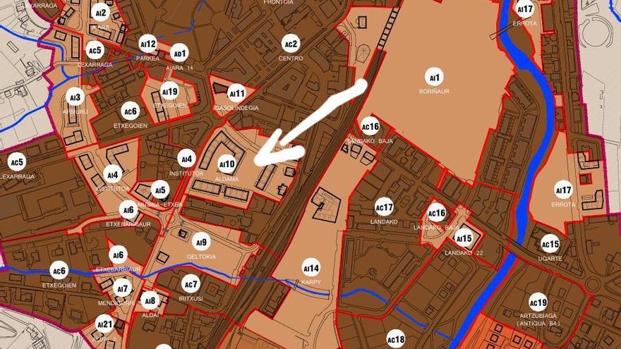Localización del ámbito AI10 Aldama donde se ha dado licencia para construir 72 viviendas libres