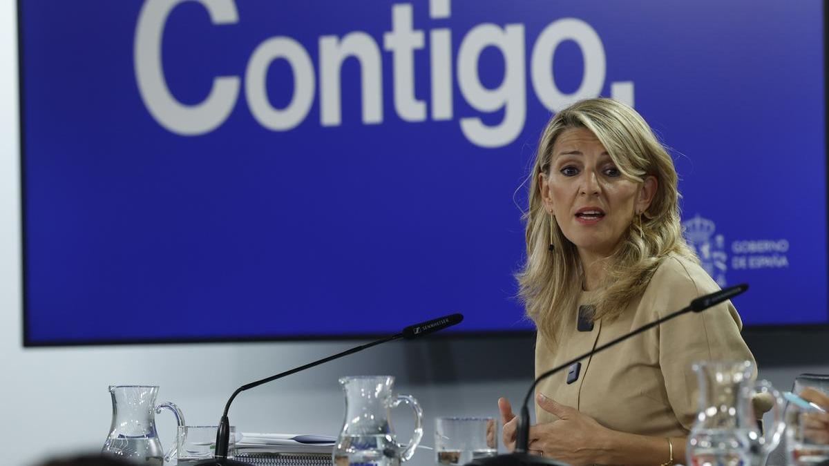 Yolanda Díaz durante la rueda de prensa posterior al Consejo de Ministros.