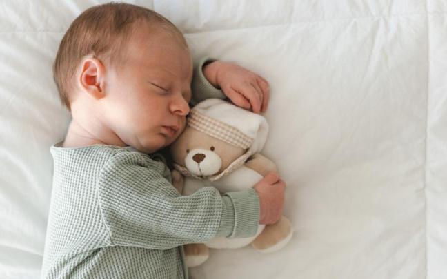 Bebé dormido abrazada a un muñeco.