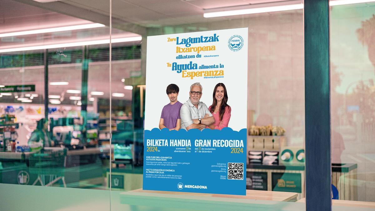 Cartel de la campaña de FESBAL en un supermercado de Mercadona.