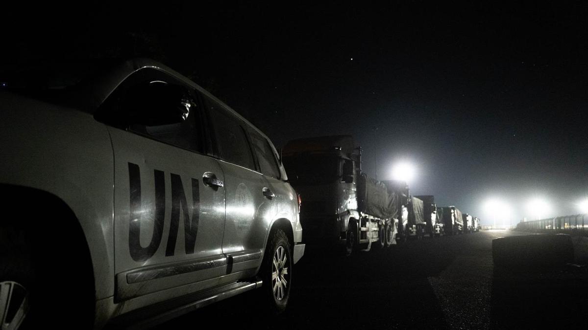 El convoy de la ONU llegando a la ciudad de Gaza.