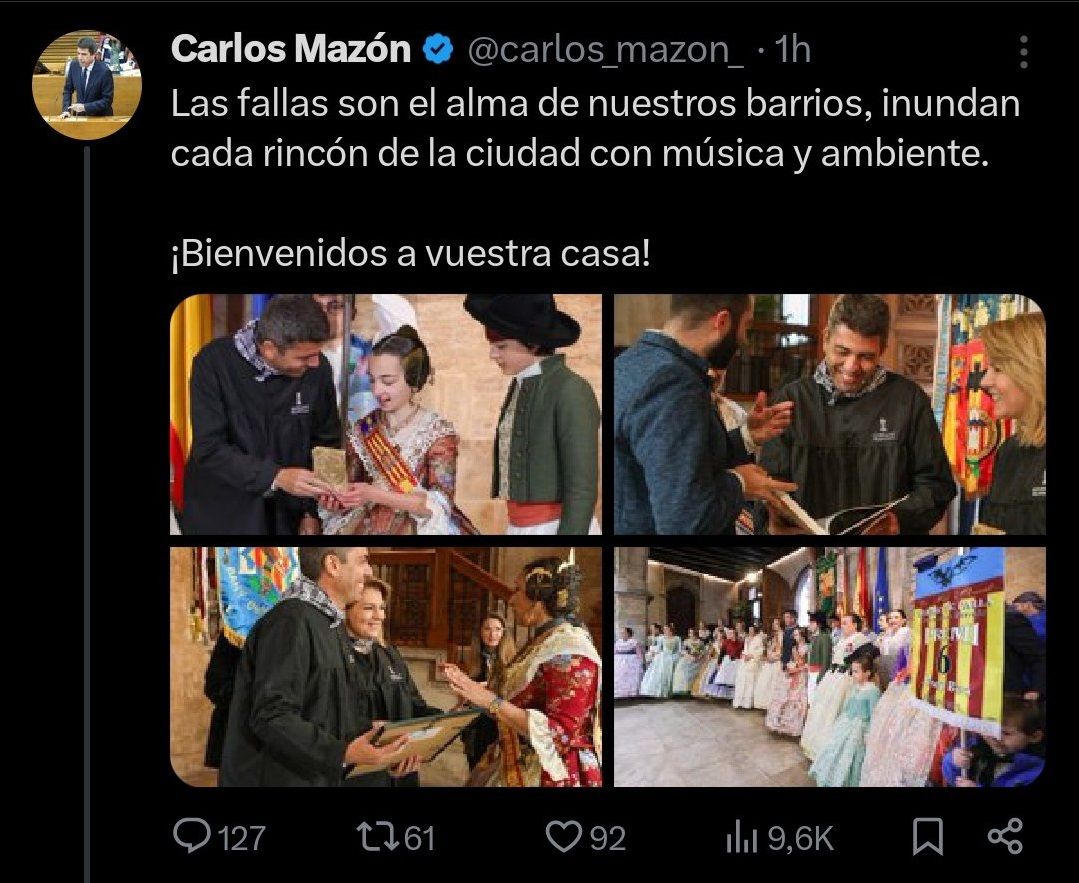El tuit que publicó Mazón y que tuvo que borrar.
