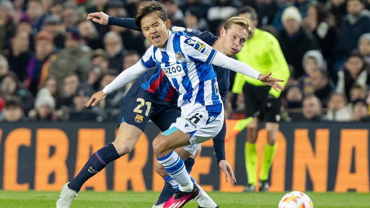 Kubo y De Jong, en el encuentro de Copa de esta temporada. / DPA VÍA EUROPA PRESS