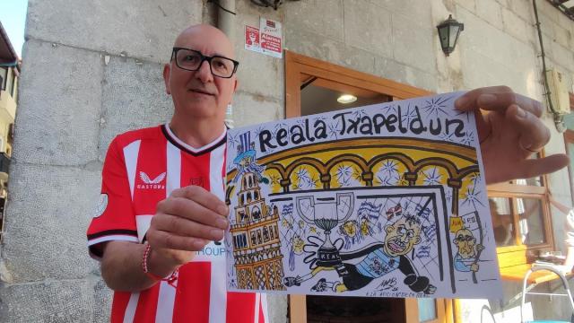 "Dakin" sujeta el dibujo, dedicado a los aficionados de la Real Sociedad y con Unai Marrero como protagonista principal.