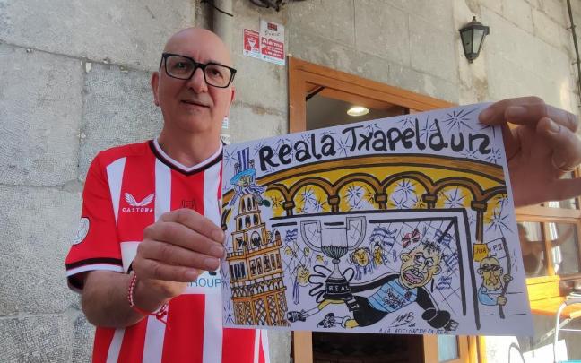 "Dakin" sujeta el dibujo, dedicado a los aficionados de la Real Sociedad y con Unai Marrero como protagonista principal.