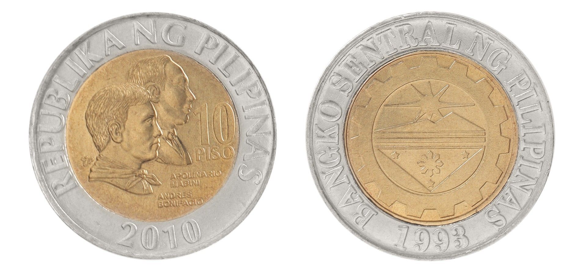 Moneda de 10 pesos filipinos.