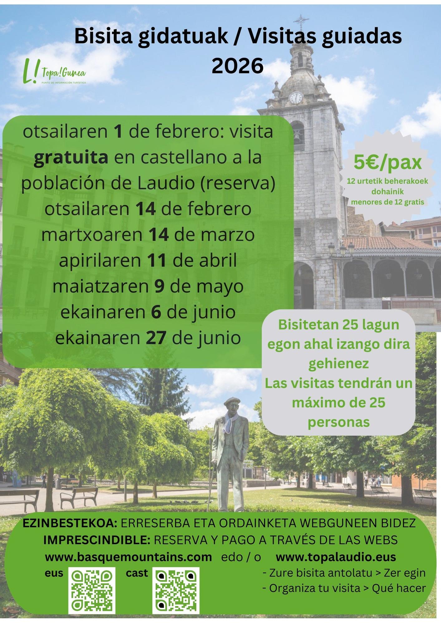 Cartel de las visitas guiadas por el centro urbano de Laudio