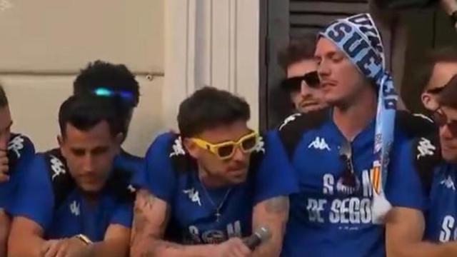 El portero del Sabadell, durante la celebración.