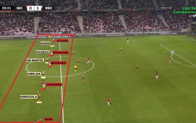 Captura de pantalla correspondiente al partido de este miércoles en Niza. / MOVISTAR
