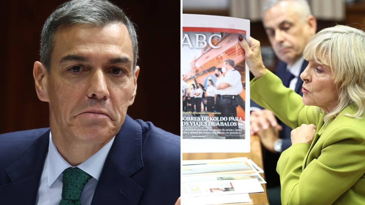 Pedro Sánchez y la senadora María Caballero, durante la comparecencia en el Senado.
