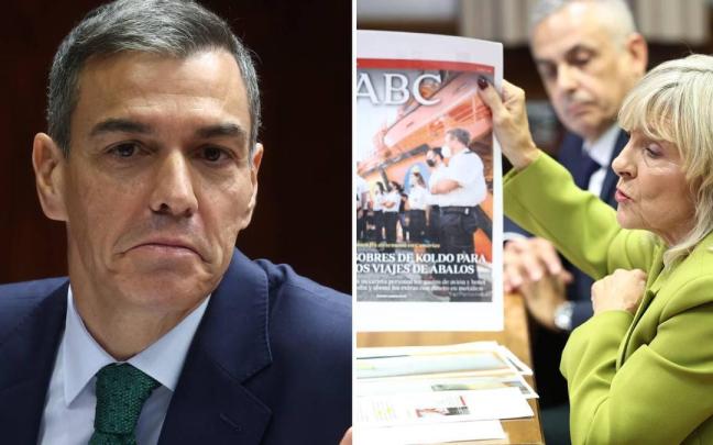 Pedro Sánchez y la senadora María Caballero, durante la comparecencia en el Senado.