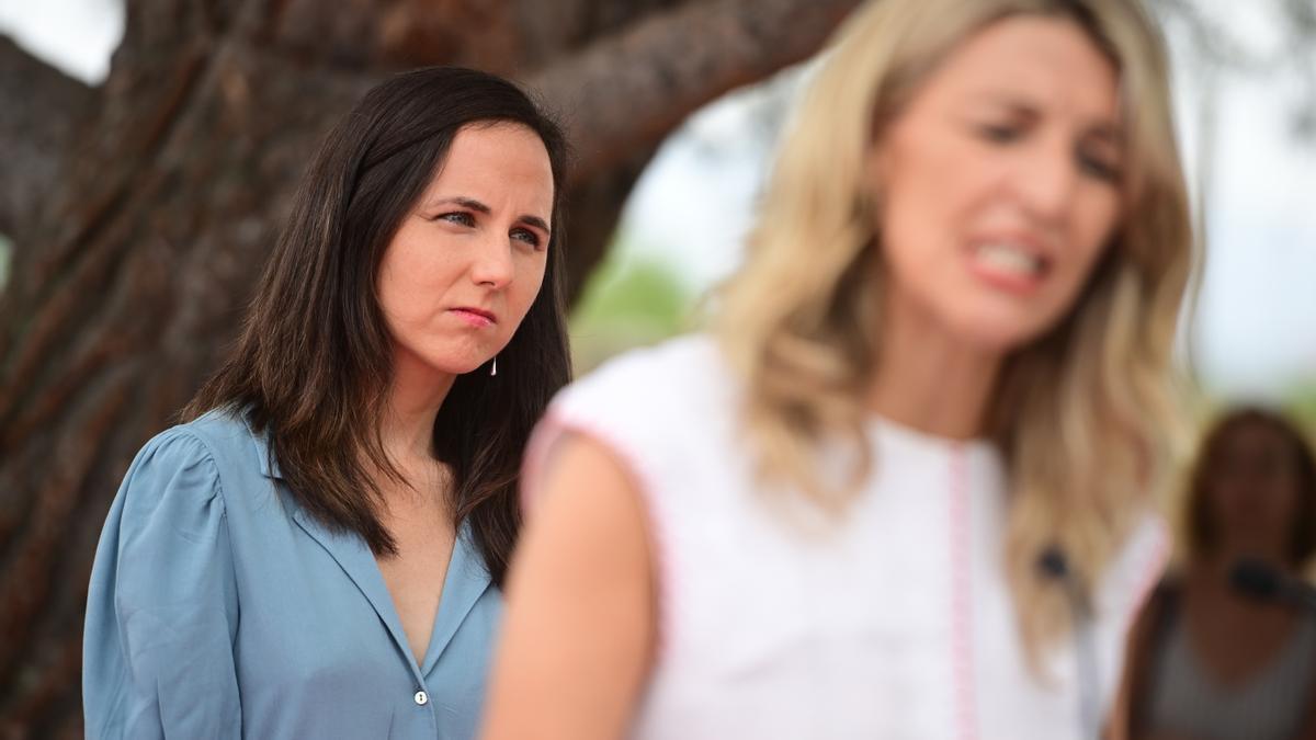 La secretaria general de Podemos y ministra de Derechos Sociales, Ione Belarra, durante un acto público de Sumar, a 17 de julio de 2023.