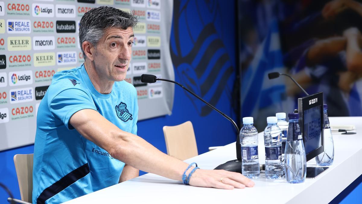 Imanol Alguacil, durante la rueda de prensa. / REAL SOCIEDAD