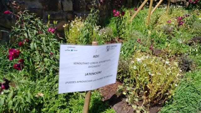 Avisos colocados en los jardines donde se retiran plantas y flores.