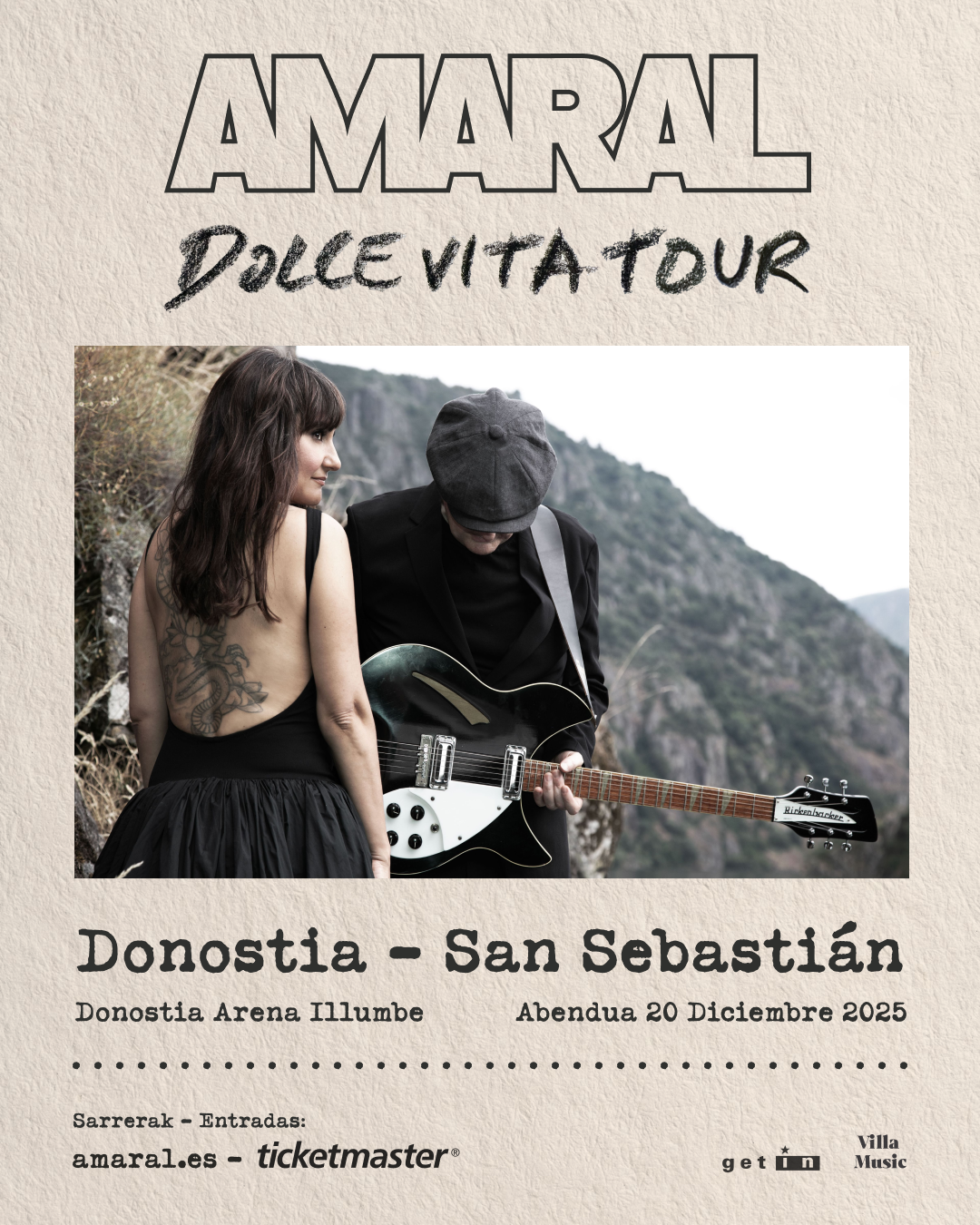 Cartel del concierto de Amaral en Donostia, el 20 de diciembre